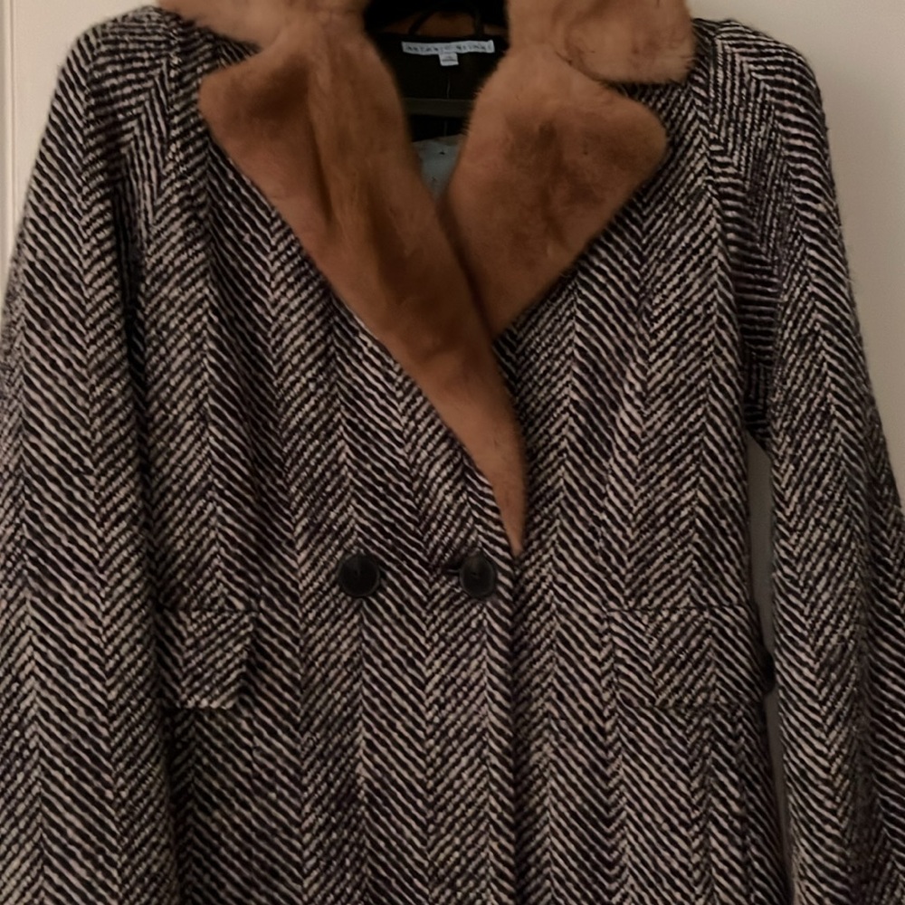 Antonio Melani Herringbone Mink Collared Coat
